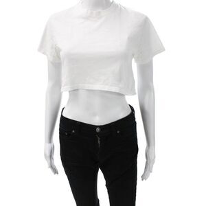 x Karla Womens Cropped T-Shirt White Cotton Crew Neck Short Sleeve Size XS